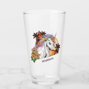 Custom Name & Text Tropical Unicorn Glass