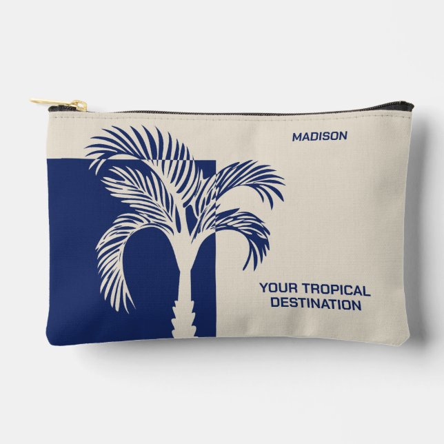 Custom Name & Text Tropical Vacation Accessory Pouch (Front)