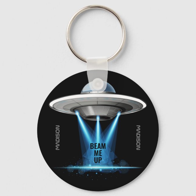 Custom name & text UFO Spaceship key chain (Front)