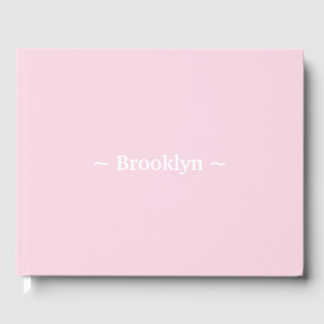 Custom name text white light pink elegant guest book (Front)