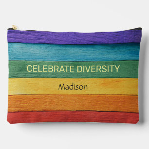 Custom Name & Text Wood-Textured Rainbow Flag Accessory Pouch