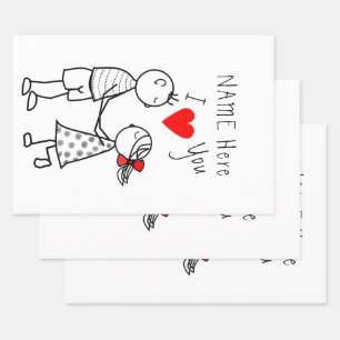 Custom Name Text Wrapping Paper Sheets Couple