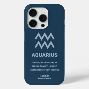 Custom Name / Text Zodiac Sign Aquarius iPhone 15 Pro Case