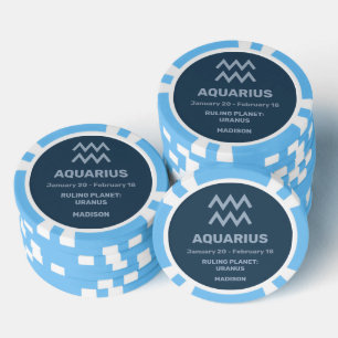 Custom Name / Text Zodiac Sign Aquarius Poker Chips