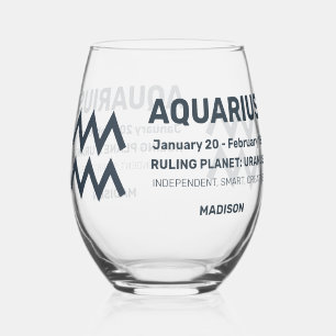 Custom Name / Text Zodiac Sign Aquarius Stemless Wine Glass