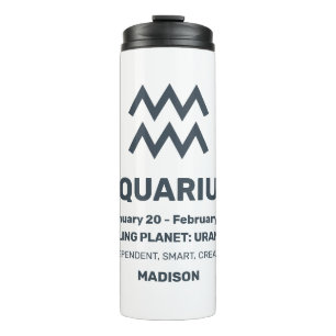 Custom Name / Text Zodiac Sign Aquarius Thermal Tumbler