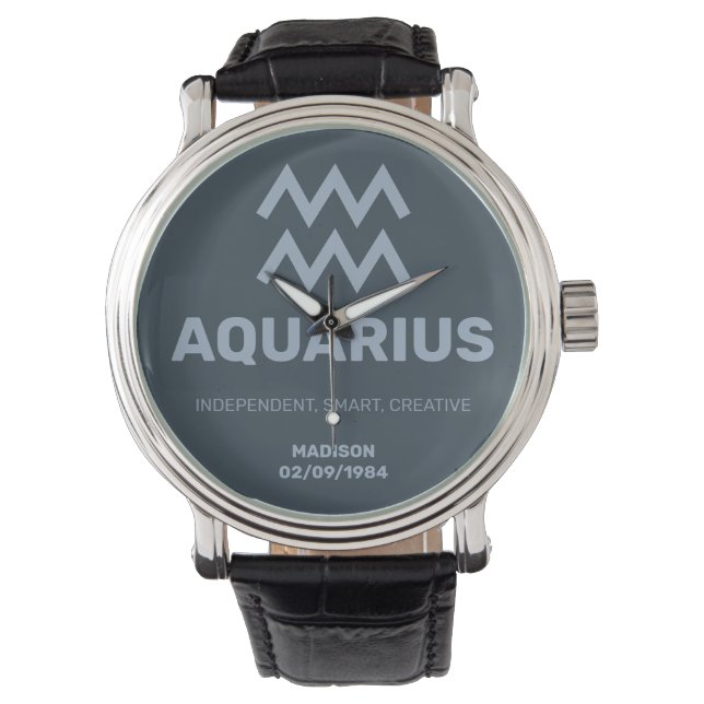 Custom Name / Text Zodiac Sign Aquarius Watch (Front)
