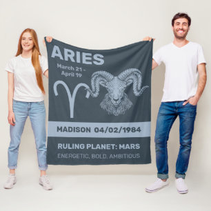 Custom Name / Text Zodiac Sign Aries Fleece Blanket