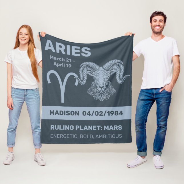 Custom Name / Text Zodiac Sign Aries Fleece Blanket (In Situ)