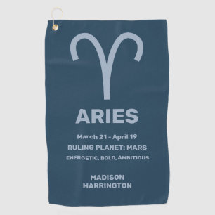 Custom Name / Text Zodiac Sign Aries Golf Towel