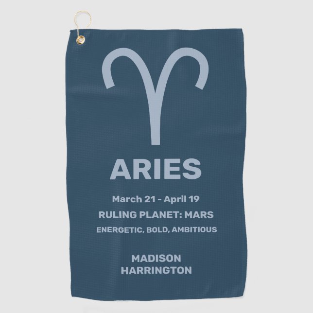 Custom Name / Text Zodiac Sign Aries Golf Towel (Front)