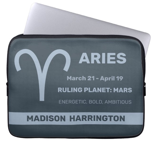 Custom Name / Text Zodiac Sign Aries Laptop Sleeve (Front)