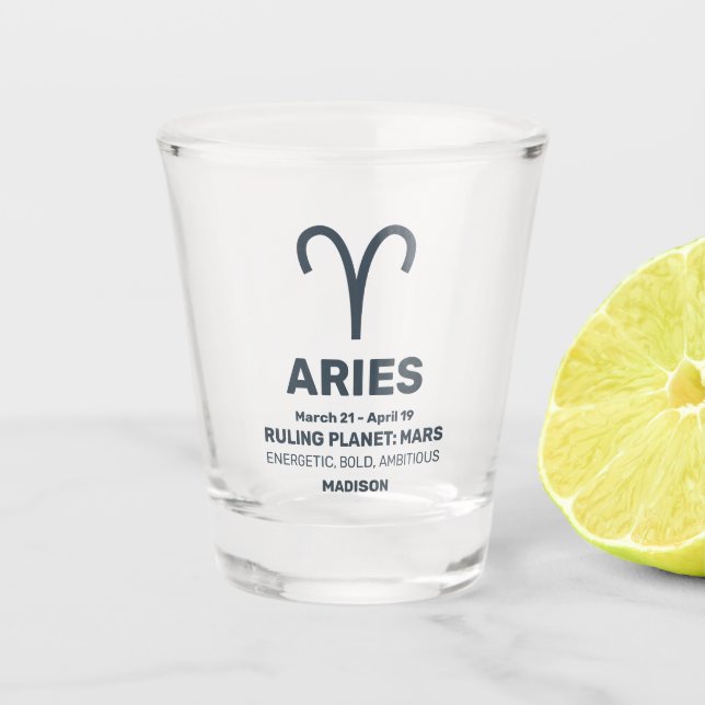 Custom Name / Text Zodiac Sign Aries Shot Glass (Front)