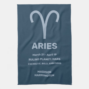 Custom Name / Text Zodiac Sign Aries Tea Towel