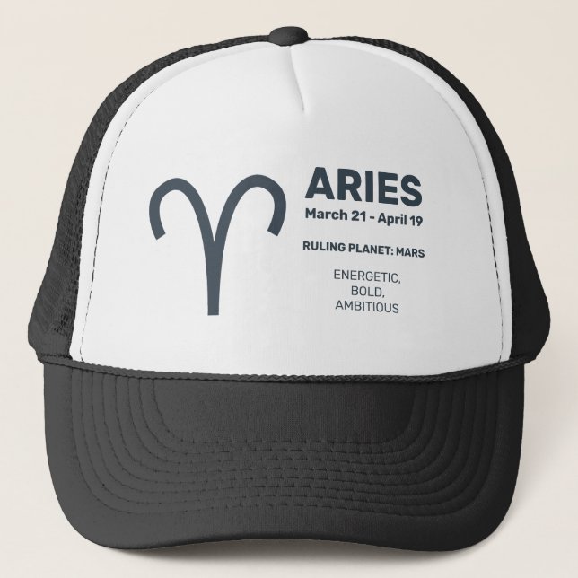 Custom Name / Text Zodiac Sign Aries Trucker Hat (Front)