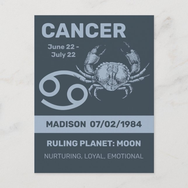 Custom Name / Text Zodiac Sign Cancer Postcard (Front)