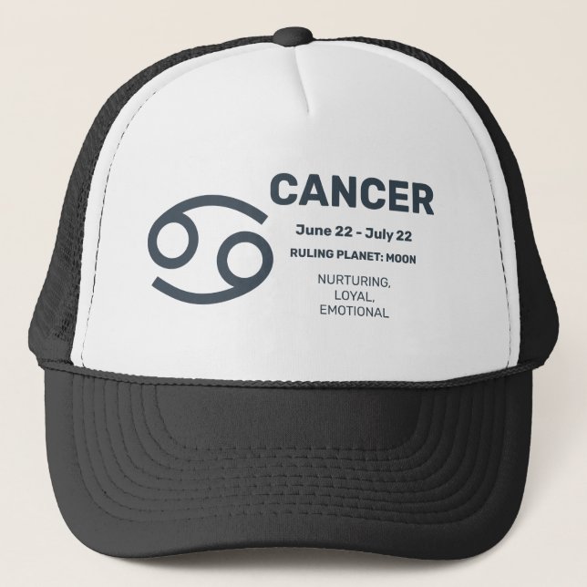 Custom Name / Text Zodiac Sign Cancer Trucker Hat (Front)