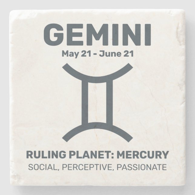 Custom Name / Text Zodiac Sign Gemini Stone Coaster (Front)
