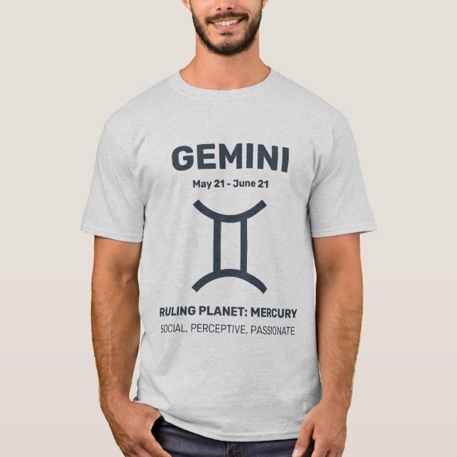 Custom Name / Text Zodiac Sign Gemini T-Shirt (Front)