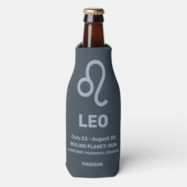 Custom Name / Text Zodiac Sign Leo Bottle Cooler (Bottle Front)