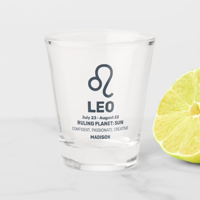 Custom Name / Text Zodiac Sign Leo Shot Glass (Front)