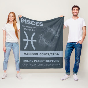 Custom Name / Text Zodiac Sign Pisces Fleece Blanket