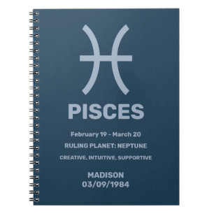 Custom Name / Text Zodiac Sign Pisces Notebook