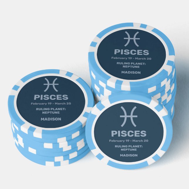 Custom Name / Text Zodiac Sign Pisces Poker Chips (Stack)