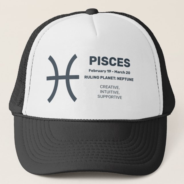 Custom Name / Text Zodiac Sign Pisces Trucker Hat (Front)
