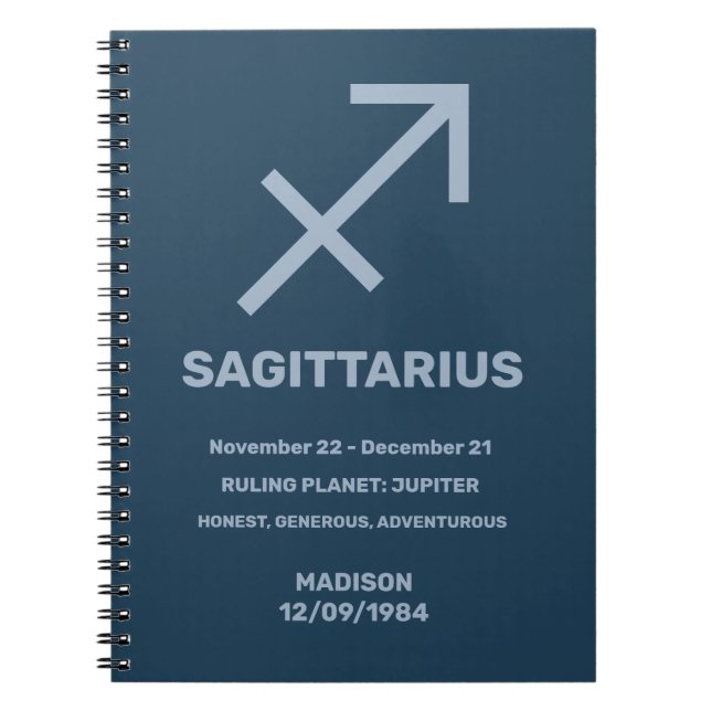 Custom Name / Text Zodiac Sign Sagittarius Notebook (Front)