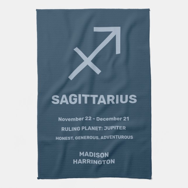 Custom Name / Text Zodiac Sign Sagittarius Tea Towel (Vertical)