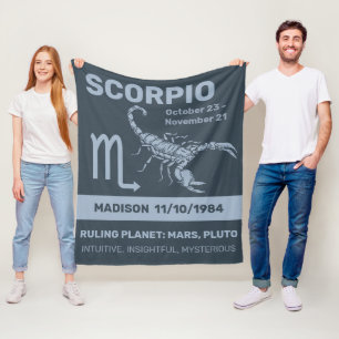 Custom Name / Text Zodiac Sign Scorpio Fleece Blanket