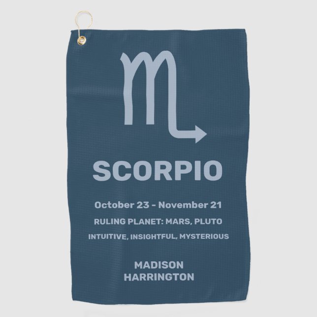 Custom Name / Text Zodiac Sign Scorpio Golf Towel (Front)