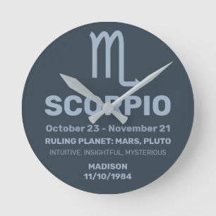 Custom Name / Text Zodiac Sign Scorpio Round Clock