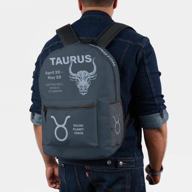 Custom Name / Text Zodiac Sign Taurus Printed Backpack (Insitu (Model))
