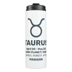Custom Name / Text Zodiac Sign Taurus Thermal Tumbler