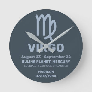 Custom Name / Text Zodiac Sign Virgo Round Clock