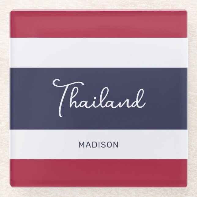 Custom Name Thailand Colours Glass Coaster (Front)