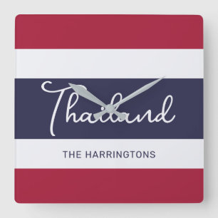 Custom Name Thailand Colours Square Wall Clock