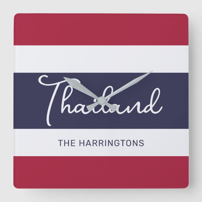 Custom Name Thailand Colours Square Wall Clock (Front)