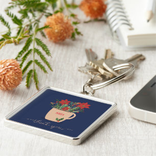 Custom Name Thank You at Christmas Poinsettias Key Ring