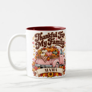 Custom Name Thankful Family Thanksgiving Two-Tone Coffee Mug