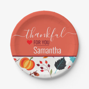 Custom Name Thankful for You Thanksgiving Paper Plate