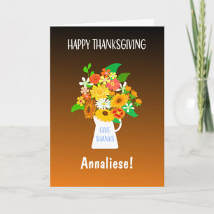 Custom Name Thanksgiving Bouquet of Flowers Card