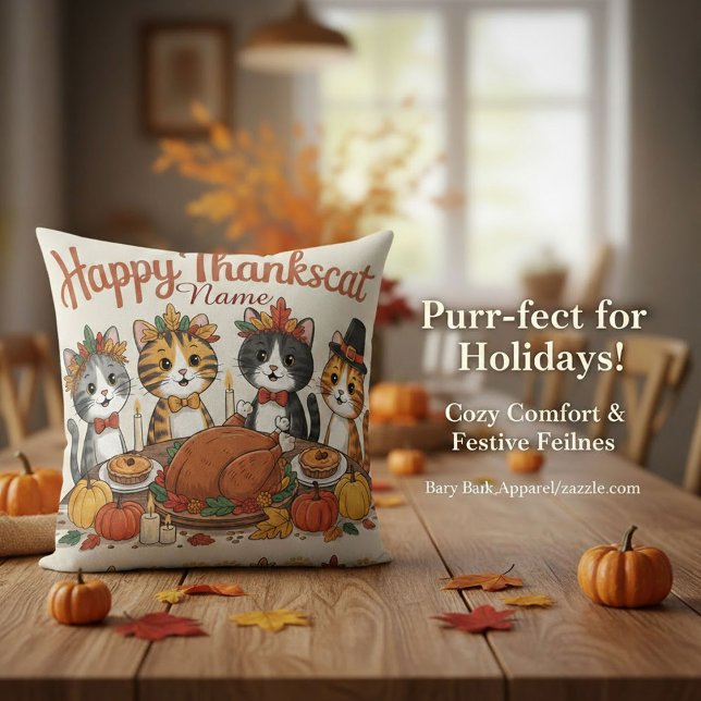 Custom Name Thanksgiving Cats Decor Cushion (Creator Uploaded)
