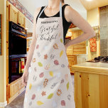 Custom Name Thanksgiving Friendsgiving Leaves  Apron<br><div class="desc">This rustic apron is decorated with watercolor fall leaves and white pumpkins on a soft cream background and the words Grateful & Thankful in stylish typography. All the text is easily customisable. Use the Design Tool to change the text size, style, or colour. As we create our artwork you won't...</div>