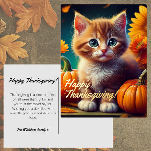 Custom Name Thanksgiving Ginger Kitten Pumpkin Foil Holiday Postcard