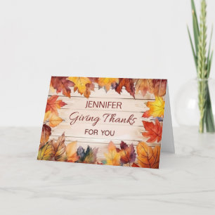 Custom Name Thanksgiving Giving Thanks Autumn Card