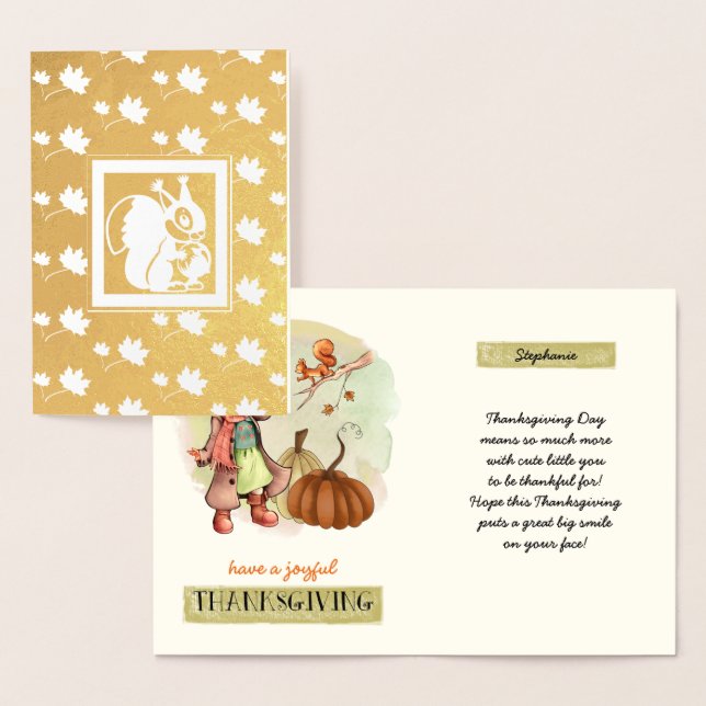 Custom Name Thanksgiving Real Foil Cards for kids (Display)