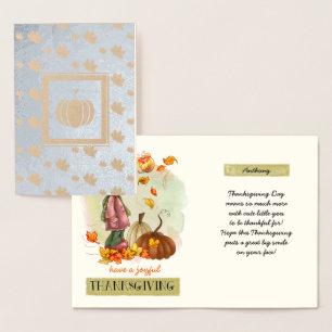 Custom Name Thanksgiving Real Foil Cards for kids